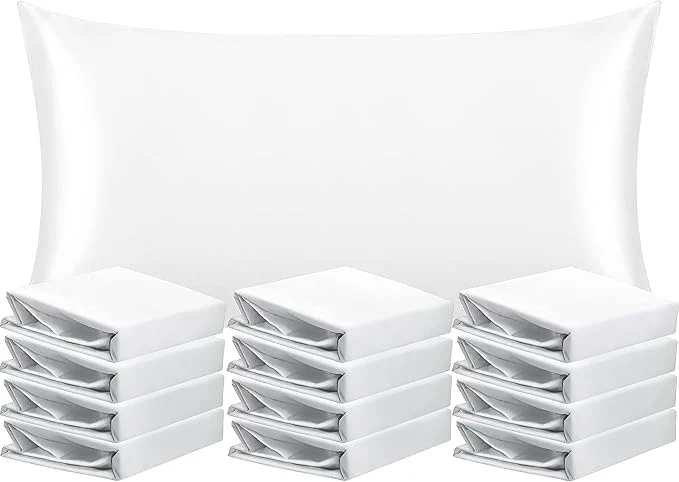 Exclusive NTBAY 12 Pack Satin King Pillowcases for Hair and Skin Luxurious and Silky Pillow Cases with Envelope Closure 20 x 36 Inches White High-Performance