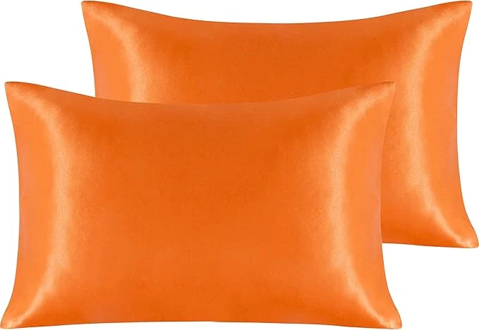 Exceptional NTBAY 2 Pack Satin Standard Pillowcases for Hair and Skin Luxurious and Silky Pillow Cases with Envelope Closure 20×26 Inches Orange Fine Crafted