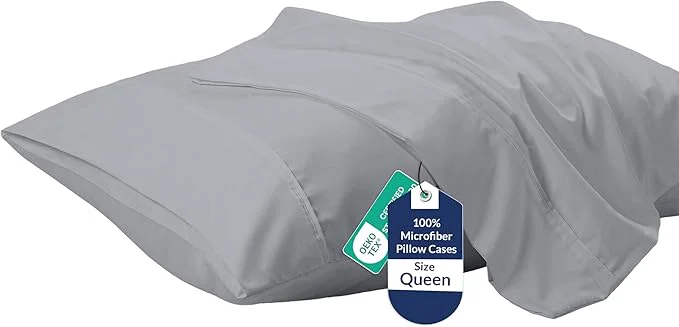 Advanced Royale Linens Queen Pillowcase Set of 2 – Bed Pillow Cover – 20 quot x 30 quot -Silver Pillowcases – 1800 Brushed Microfiber Wrinkle amp Fade Resistant – Soft amp Cozy- Queen Size Pillow Case Silver Secure