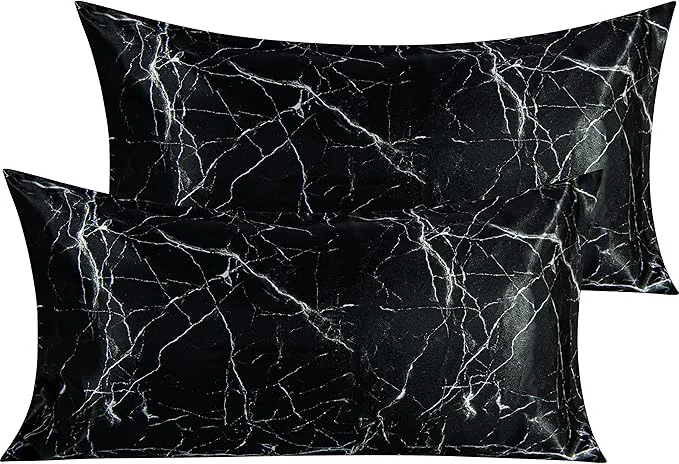 Safe NTBAY 2 Pack Satin King Pillowcases for Hair and Skin Luxurious and Silky Marbling Printed Pillow Cases with Envelope Closure 20×36 Inches Black Carefully Designed