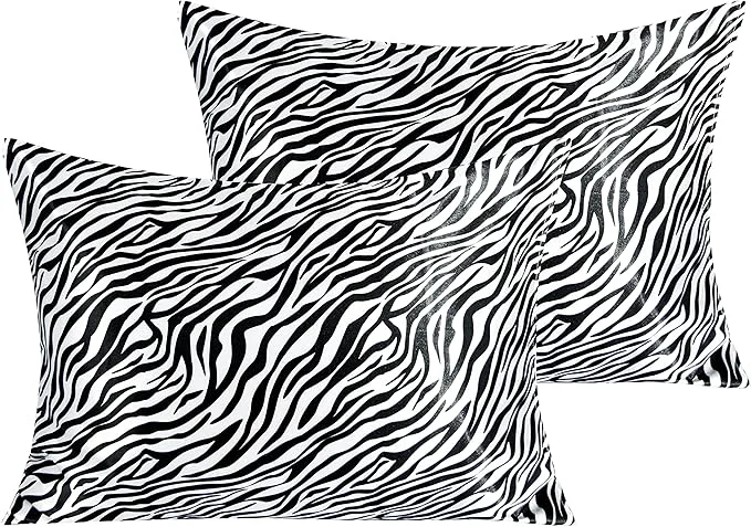 Eco-Friendly NTBAY 2 Pack Satin Standard Pillowcases for Hair and Skin Luxurious and Silky Zebra Printed Pillow Cases with Envelope Closure 20×26 Inches Black and White Superior