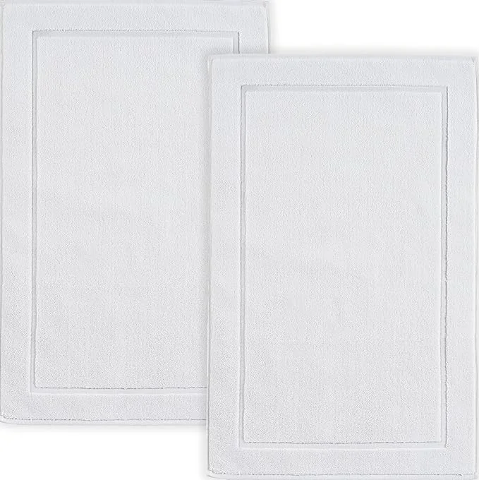 Outstanding Hawmam Linen White Bath Mats 21 x 34 inches Banded Design Highly Absorbent Trendy