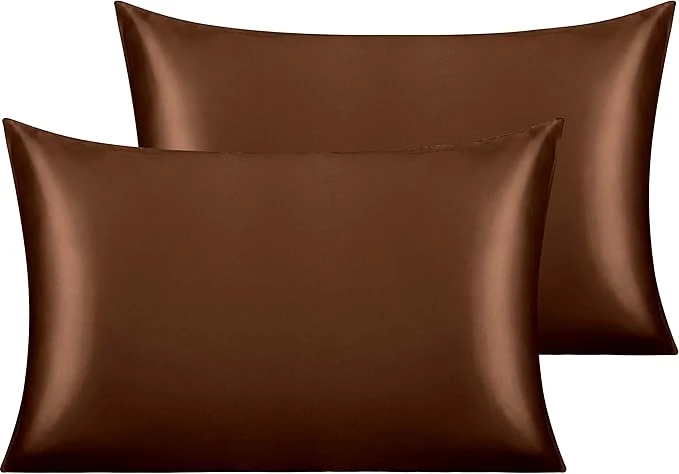 Powerful NTBAY 2 Pack Satin Queen Pillowcases for Hair and Skin Luxurious and Silky Pillow Cases with Envelope Closure 20×30 Inches Brown Smooth