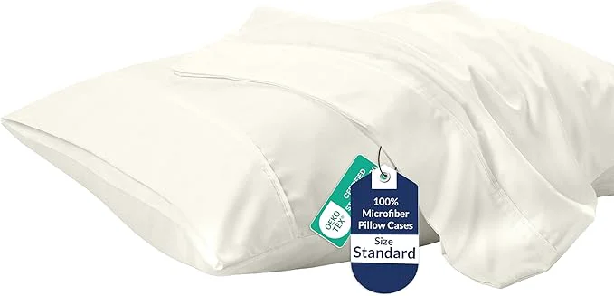 Luxury Royale Linens Standard Pillowcase Set of 2 – Bed Pillow Cover – 20 quot x26 quot – 1800 Brushed Microfiber Wrinkle amp Fade Resistant – Soft amp Cozy- Standard Size Pillow Case STD Ivory Durable
