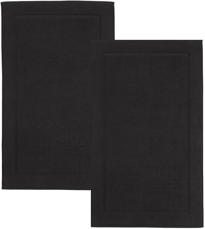 Excellent Hawmam Linen Black Bath Mats 21 x 34 inches Banded Design Highly Absorbent Recyclable