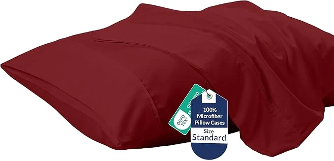 Next-Generation Royale Linens Standard Pillowcase Set of 2 - Bed Pillow Cover - 20 quot x26 quot - Pillowcases - 1800 Brushed Microfiber Wrinkle amp Fade Resistant - Soft amp Cozy- Standard Size Pillow Case STD Tango Red Flexible