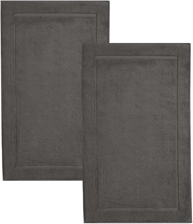 World-Class Hawmam Linen Cool Grey Bath Mats 21 x 34 inches Banded Design Highly Exclusive