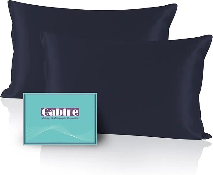 Top-Quality Mulberry Silk Pillowcases Set of 2 Both Sides Silk Pillowcase for Hair and Skin Prevent Acne Pillowcase Organic Silk Pillow case 2 Pack with Hidden Zipper Navy Blue Standard 20 quot ×26 quot Fine