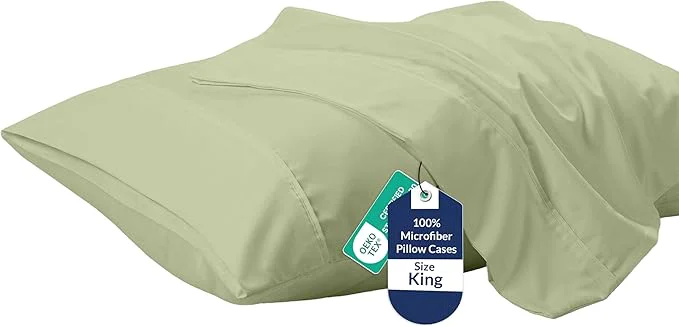 Safe Royale Linens King Pillowcase Set of 2 – Bed Pillow Cover – 20 quot x 40 quot -Sage Green Pillowcases – 1800 Brushed Microfiber Wrinkle amp Fade Resistant – Soft amp Cozy- King Size Pillow Case Sage Stylish