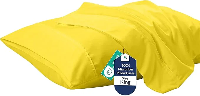 Versatile Royale Linens King Pillowcase Set of 2 – Bed Pillow Cover – 20 quot x 40 quot – Pillowcases – 1800 Brushed Microfiber Wrinkle amp Fade Resistant – Soft amp Cozy- King Size Pillow Case Yellow Comfortable