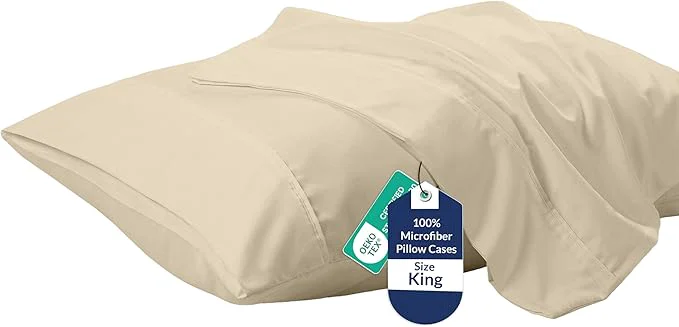 Fast Royale Linens King Pillowcase Set of 2 – Bed Pillow Cover – 20 quot x 40 quot -Sand Pillowcases – 1800 Brushed Microfiber Wrinkle amp Fade Resistant – Soft amp Cozy- King Size Pillow Case Sand Stylish