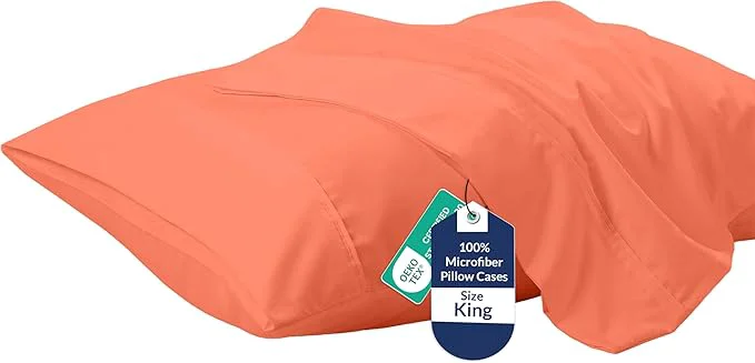 Optimized Royale Linens King Pillowcase Set of 2 – Bed Pillow Cover – 20 quot x 40 quot -Coral Pillowcases – 1800 Brushed Microfiber Wrinkle amp Fade Resistant – Soft amp Cozy- King Size Pillow Case Coral Certified