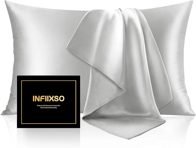 Traditional INFIIXSO Mulberry Silk Pillowcase for Hair and Skin Silk Pillow Cases Standard Size with Hidden Zipper 20×26 Inches Ultra Smooth and Soft Cooling Pillow Cases for Hot Sleepers Light Grey 1 Pack Genuine