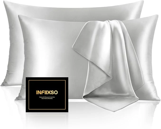 Fast INFIIXSO Silk Pillow Cases 2 Pack Standard Size Ultra Smooth amp Soft Mulberry Silk Pillow Case for Hair and Skin Breathable Cooling Silk Pillowcase with Hidden Zipper Light Grey 20×26 Inches Modern