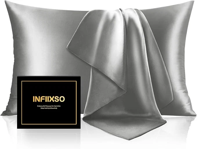 Modern INFIIXSO Mulberry Silk Pillowcase for Hair and Skin Silk Pillow Cases Queen Size with Hidden Zipper 20×30 Inches Smooth and Soft Cooling Pillow Cases for Hot Sleepers Dark Grey 1 Pack Recyclable