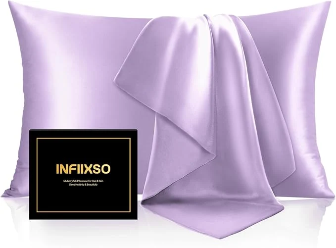 Easy-to-Use INFIIXSO Mulberry Silk Pillowcase for Hair and Skin Silk Pillow Cases Standard Size with Hidden Zipper 20 quot x26 quot Smooth and Soft Cooling Pillow Cases for Hot Sleepers Lavender 1 Pack Premium Material
