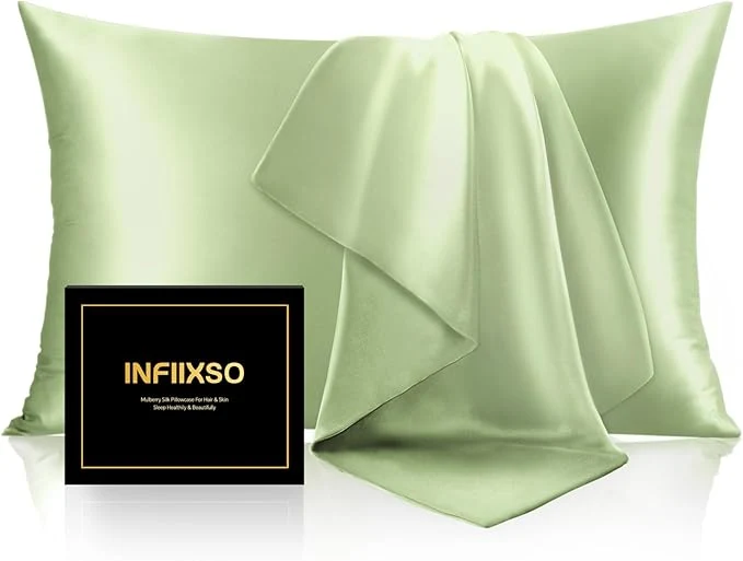 Detailed INFIIXSO Mulberry Silk Pillow Cases King Size Set of 2 Silk Pillowcase with Hidden Zipper 20 quot x36 quot Smooth and Soft Pillow Case for Hair and Skin Sage Green 2 Pack High-Quality