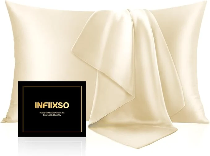 Versatile INFIIXSO Mulberry Silk Pillow Cases King Size Set of 2 Silk Pillowcase with Hidden Zipper 20 quot x36 quot Smooth and Soft Pillow Case for Hair and Skin Ivory 2 Pack High-Performance