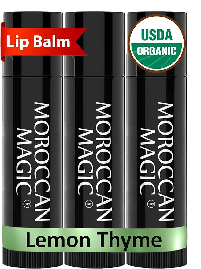 Recyclable Moroccan Organic Lemon Thyme Lip Balm 3 Pack Ultra-Hydrating Argan Crafted