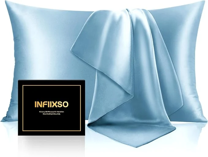 Artisan INFIIXSO Mulberry Silk Pillow Case King Size Silk Pillowcase with Hidden Zipper 20 quot x36 quot Smooth and Soft Pillow Cases for Hair and Skin Light Blue 1 Pack Official