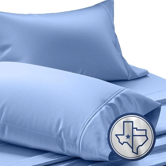 Elegant TEXAS LINEN CO. Egyptian Cotton Standard Queen Size Pillow Cases Set of 2-1000 Thread Count Pillow Cover – Breathable amp Cooling Deep Blue Pillowcases Set of 2 for Standard Queen Pillows Exceptional