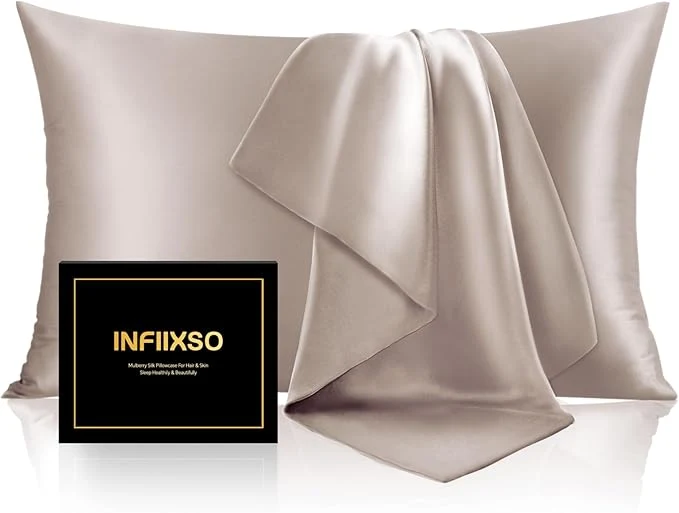 Healthy INFIIXSO Mulberry Silk Pillowcase for Hair and Skin Silk Pillow Cases Queen Size Set of 2 with Hidden Zipper 20×30 Inches Ultra Smooth and Soft Cooling Pillow Cases for Hot Sleepers Caramel 2 Pack Enhanced