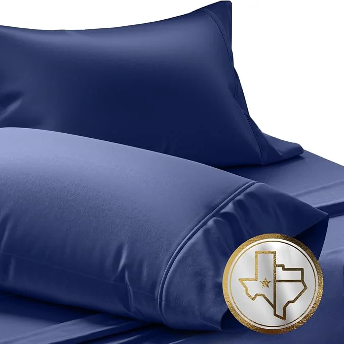 High-End TEXAS LINEN CO. Egyptian Cotton Standard Queen Size Pillow Cases Set of 2-1000 Thread Count Pillow Cover – Breathable amp Cooling Navy Blue Pillowcases Set of 2 for Standard Queen Pillows Natural