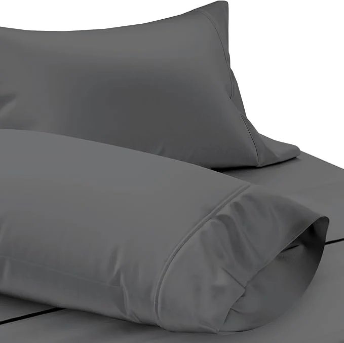 Soft TEXAS LINEN CO. Egyptian Cotton Standard Queen Size Pillow Cases Set of 2-1000 Thread Count Pillow Cover – Breathable amp Cooling Dark Grey Pillowcases Set of 2 for Standard Queen Pillows Optimized