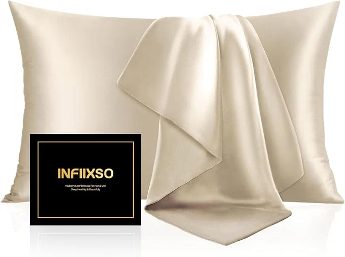 Fine INFIIXSO Mulberry Silk Pillowcase for Hair and Skin Silk Pillow Cases Queen Size with Hidden Zipper 20×30 Inches Smooth and Soft Cooling Pillow Cases for Hot Sleepers Beige 1 Pack Efficient
