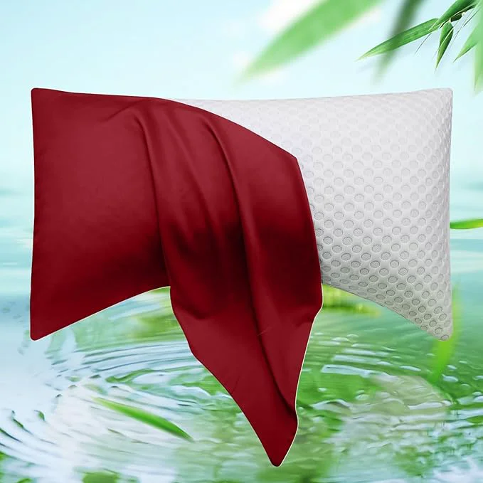 Quality Cooling Side Sleeper Pillow Cases – Curved Rayon Derived from Bamboo Pillowcase Cover- Breathable Silky Soft Pillowcase for Hot Sleepers Hair and Skin Queen Size 1 Piece 20 30 Inches Red Elite