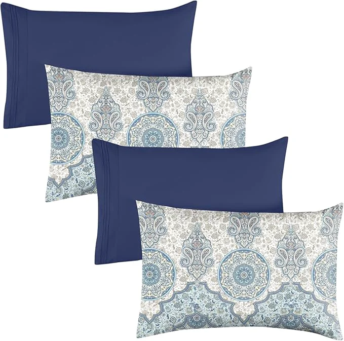 High-End YIYEA Pillow Cases Standard Size Set of 4 Ultra Soft 1800TC Hotel Quality Double Brushed Microfiber Embroidered Pillowcases and Boho Pillow Covers Envelope Closure Fade Resistant 20 quot x26 quot Enhanced