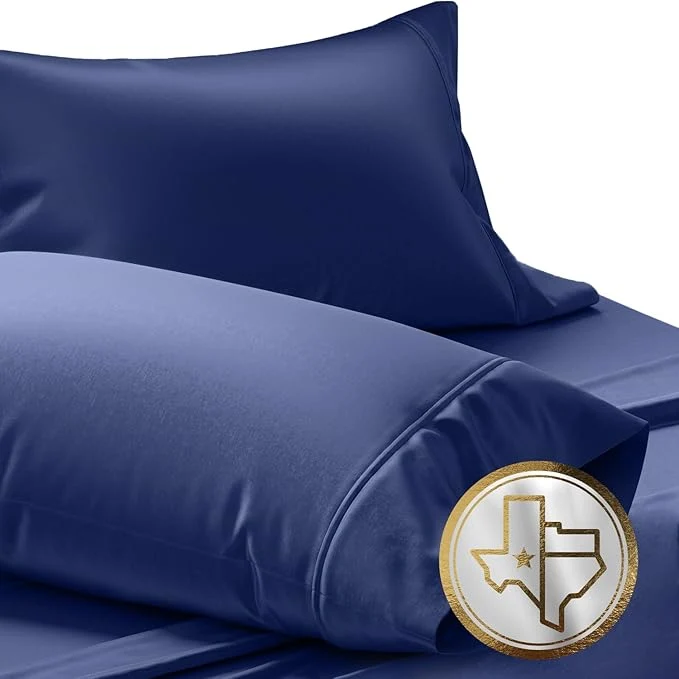 Clean TEXAS LINEN CO. Luxuriously Soft Cotton King Size Pillowcases Navy Blue Set of 2 Sateen Weave Fade Resistant Easy to Maintain Fast
