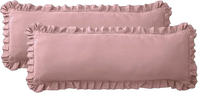 Top-Quality Ruffled Body Pillow Pillowcases Set of 2 – Soft Wrinkle Resistant Brushed Microfiber Body Pillowcases –Envelope Pillow Shams Festive Gift for Hotels Guest Rooms 20×54 Inch Pink Stylish