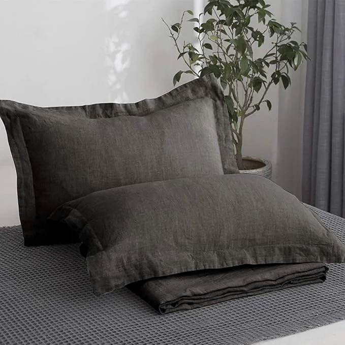 Verified Simple amp Opulence Linen Pillow Case Queen Size Set of 2 Dark Grey Pillow Covers with Overlap Closure Luxury Breathable Pillowcases Protectors Suitable for All-Season 20 quot X 26 quot Dark Grey Flexible