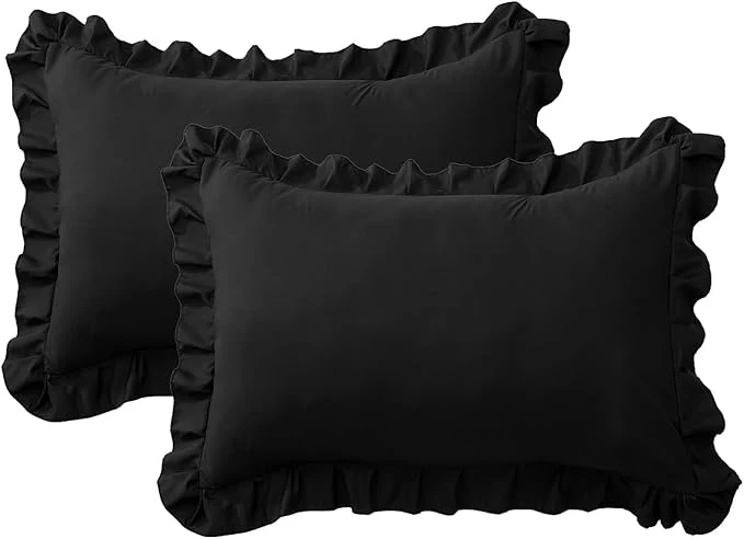 Contemporary Ruffle Pillow Cases Queen Size Set of 2 – Soft Wrinkle Resistant Brushed Microfiber Ruffled Pillowcases –Envelope Pillow Shams Cover Festive Gift for Hotels Guest Rooms 20×30 Inch Black Prestigious