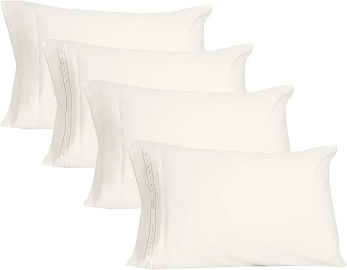 Fast YIYEA California King Pillow Cases Set of 4 Ultra Soft 1800TC Hotel Quality Double Brushed Microfiber Embroidered Pillowcases Envelope Closure Fade Resistant 20 quot x40 quot Ivory Sustainable