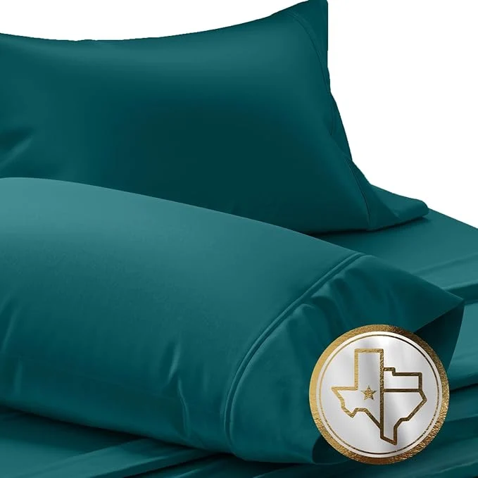 TEXAS LINEN CO. Luxury Egyptian Cotton King Pillow Cases Set of 2-1000 Thread Count Pillowcases for Sleeping Silky Soft Cooling Pillow Cover Extra Long Staple Hotel Quality Pillow Cases – Teal Easy-to-Use