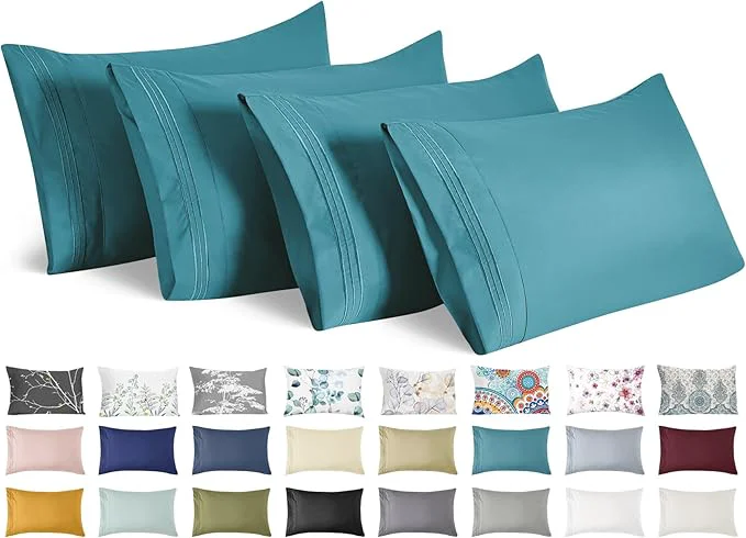 Premium Material YIYEA Pillow Cases Queen Size Set of 4 Ultra Soft 1800TC Hotel Quality Double Brushed Microfiber Embroidered Pillowcases Envelope Closure Fade Resistant 20 quot x30 quot Teal Unique