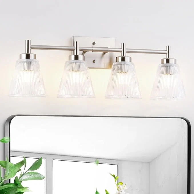 Innovative OCIOC 4-Light Vanity light fixtures Brushed Nickel Vanity lights over mirror Crafted