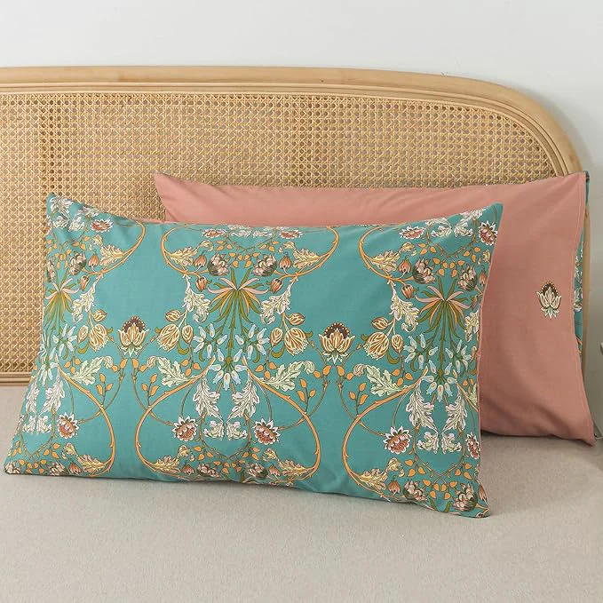 Reliable Zus Cotton Blue Floral Pillowcases Standard Size Set of 2 19 39 39 ×29 39 39 Queen Size Teal Orange French Country Floral Printed Reversible Pillow Covers Soft Envelope Queen Pillowcase Protectors Casual