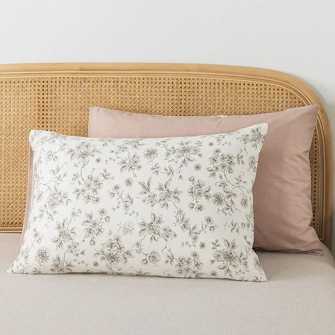 Specialty Zus Cotton Tan Floral Pillowcases Standard Size Set of 2 19 39 39 ×29 39 39 Queen Size Beige Vintage Toile Flower Printed Pillow Covers Soft Envelope Queen Pillowcase Protectors Smart