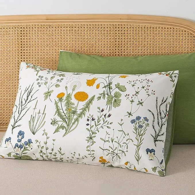 Relaxed Zus Cotton Floral Pillow Cases Standard Size Set of 2 19 39 39 ×29 39 39 Reversible Botanical Green Pillowcases Flower Printed Vintage Pillow Covers Soft Envelope Queen Pillowcase Protectors