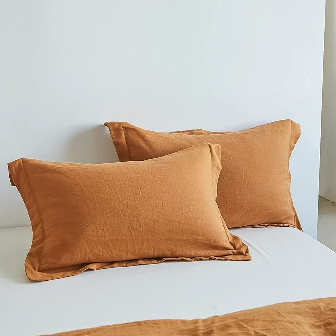 Exclusive Simple amp Opulence Linen Pillow Case Queen Size Set of 2 Rust Pillow Covers with Overlap Closure Luxury Breathable Pillowcases Protectors Suitable for All-Season 20 quot X 26 quot Rust Top-Quality