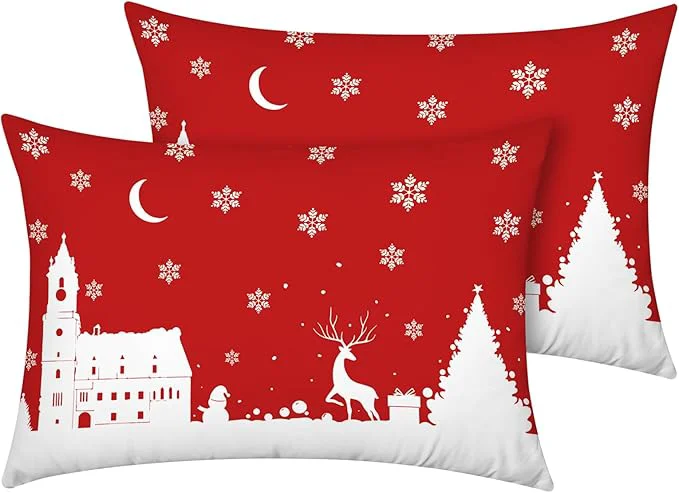 Relaxed YIYEA Christmas King Size Pillow Cases Set of 2 Ultra Soft Double Brushed Microfiber Pillowcases King Christmas Bed Pillow Covers Fade Resistant Easy Slip-On 20 quot x36 quot Fashionable