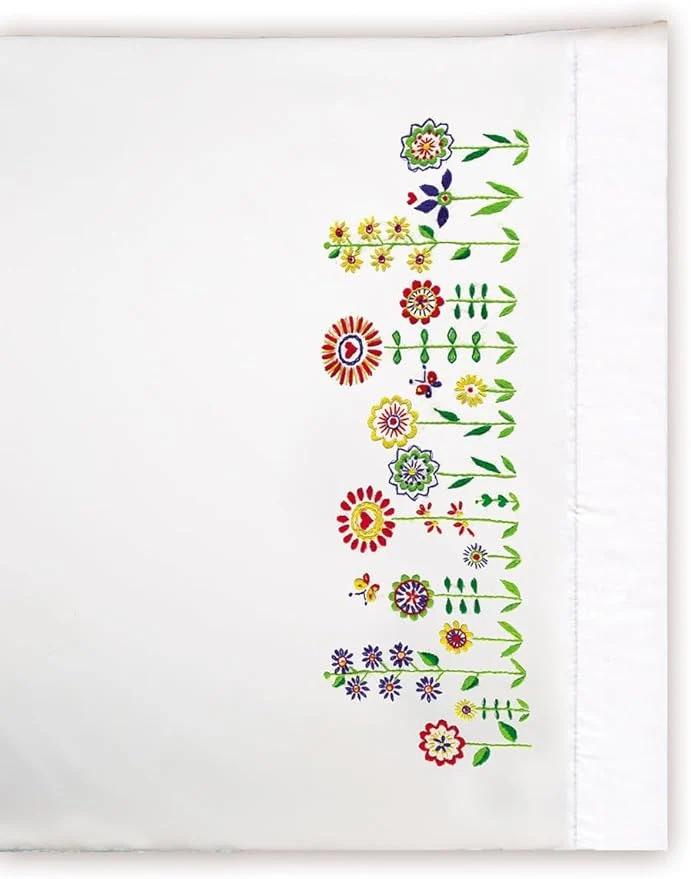 Safe Design Works Crafts Stamped Pillowcases Floral Whimsy 20 quot x 30 quot Embroidery Kit white with multicolor Convenient