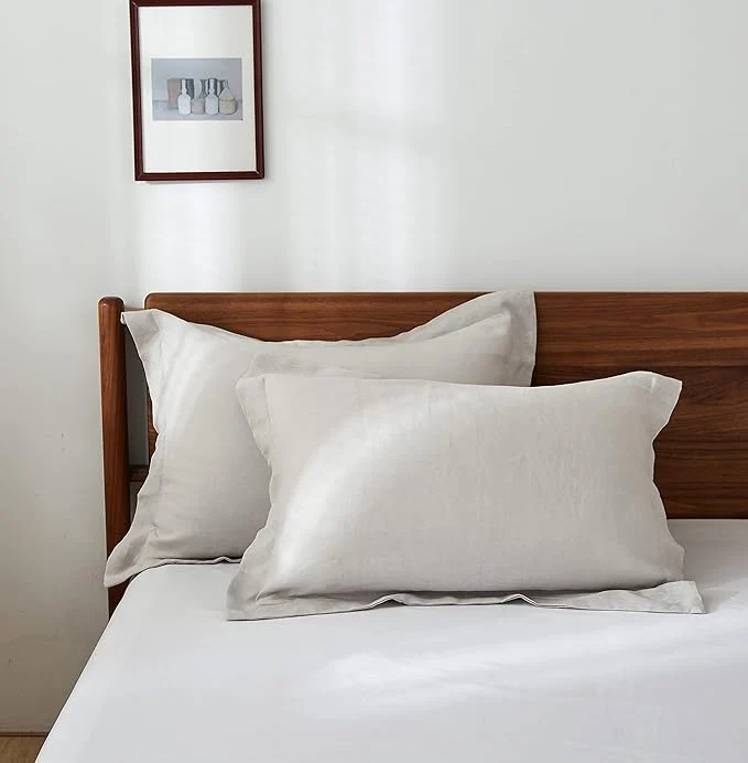 Trendy Simple amp Opulence Linen Pillow Case Queen Size Set of 2 Grey Pillow Covers with Overlap Closure Luxury Breathable Pillowcases Protectors Suitable for All-Season 20 quot X 26 quot Grey Easy-to-Use