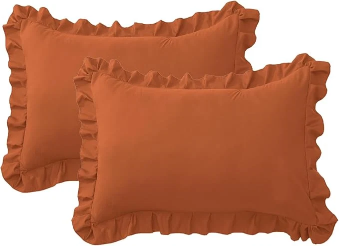 Prestigious Ruffle Pillow Cases Queen Size Set of 2 – Soft Wrinkle Resistant Brushed Microfiber Ruffled Pillowcases –Envelope Pillow Shams Cover Festive Gift for Hotels Guest Rooms 20×30 Inch Tangerine Crafted