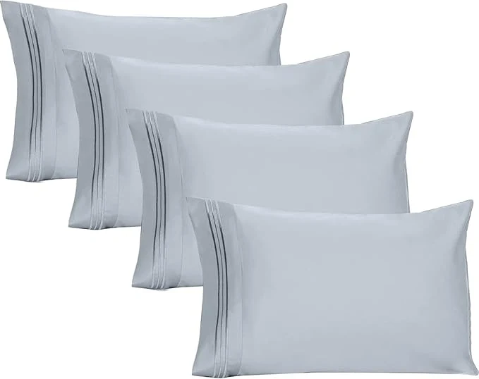 Safe YIYEA California King Pillow Cases Set of 4 Ultra Soft 1800TC Hotel Quality Double Brushed Microfiber Embroidered Pillowcases Envelope Closure Fade Resistant 20 quot x40 quot Blue High-Grade
