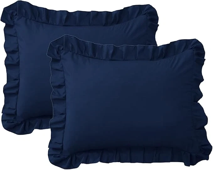 Superior Ruffle Pillow Cases Standard Size Set of 2 –Soft Wrinkle Resistant Brushed Microfiber Ruffled Pillowcases –Envelope Pillow Shams Cover Festive Gift for Hotels Guest Rooms 20×26 Inch Navy Blue Sustainable