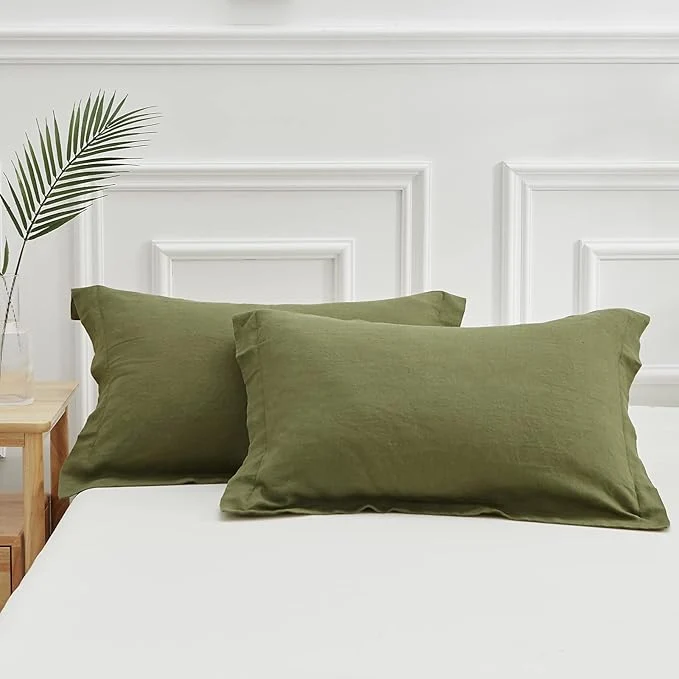 Professional Simple amp Opulence Linen Pillow Case Queen Size Set of 2 Olive Green Pillow Covers with Overlap Closure Luxury Breathable Pillowcases Protectors Suitable for All-Season 20 quot X 26 quot Olive Green Unique